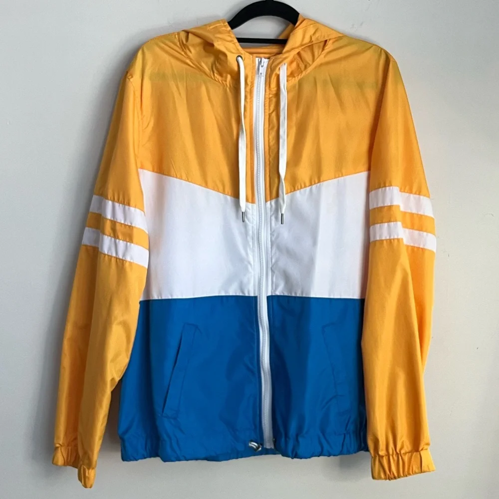 Yellow and Blue Colorblock Zippered Windbreaker Jacket | ZINE - Picture 1 of 8